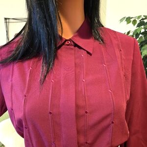 Laura Scott Burgundy Long Sleeve Blouse Vertical Embroidery Size 8